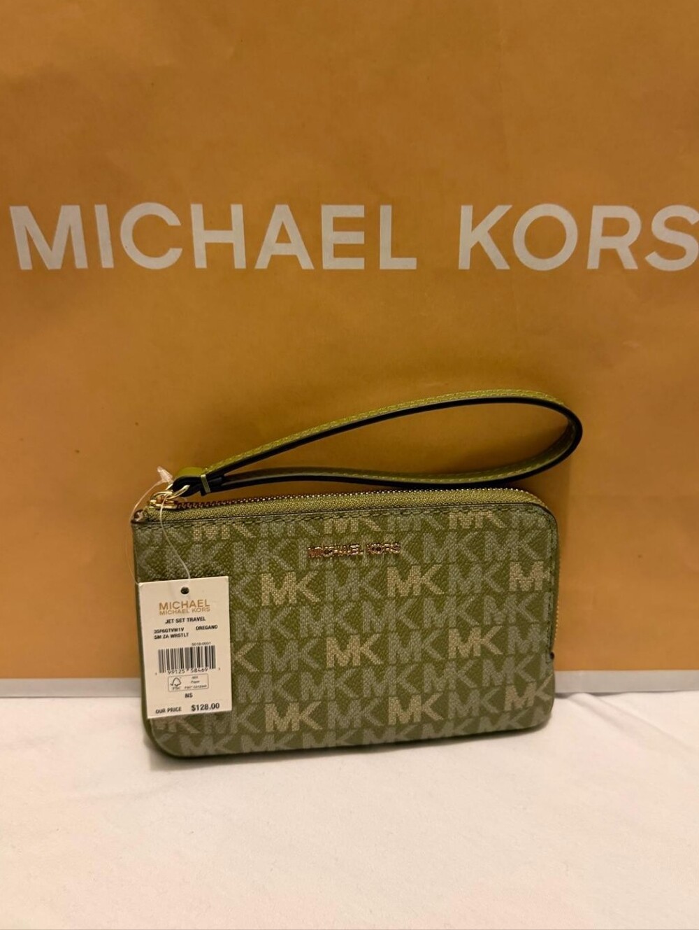 Michael Kors Oregano MK Monogram Wristlet with Gold Hardware